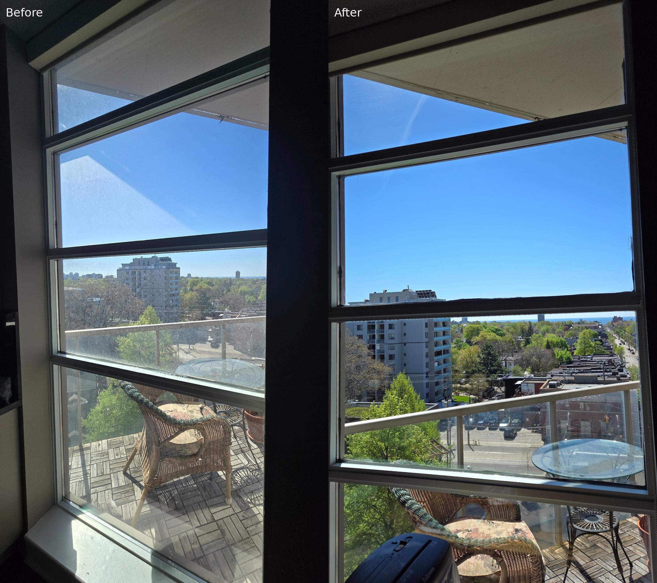 Before and after window cleaning